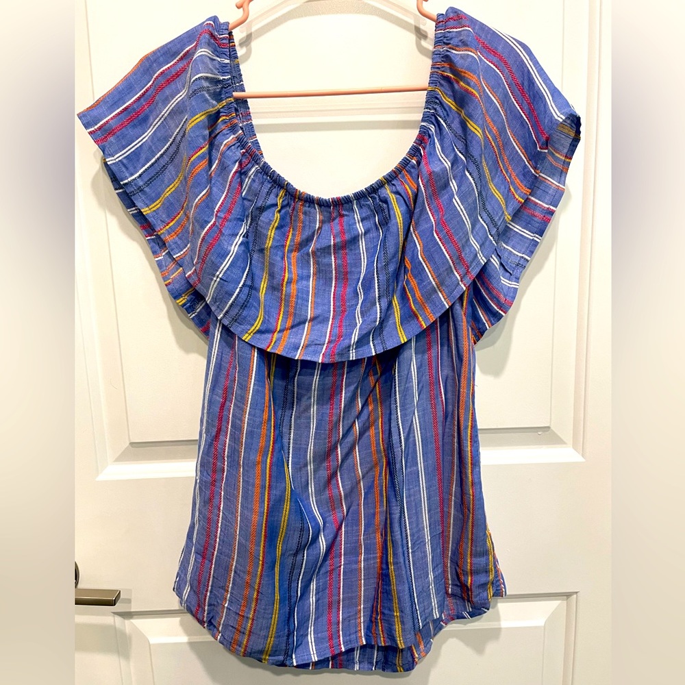 Off the shoulder blue stripe summer top